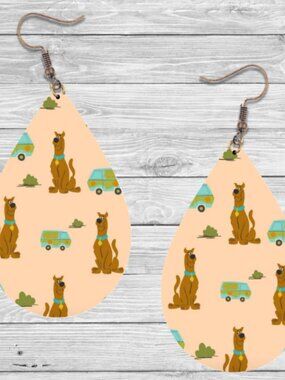 Scooby Doo Earrings: Wooden Teardrop Hypoallergenic Earrings